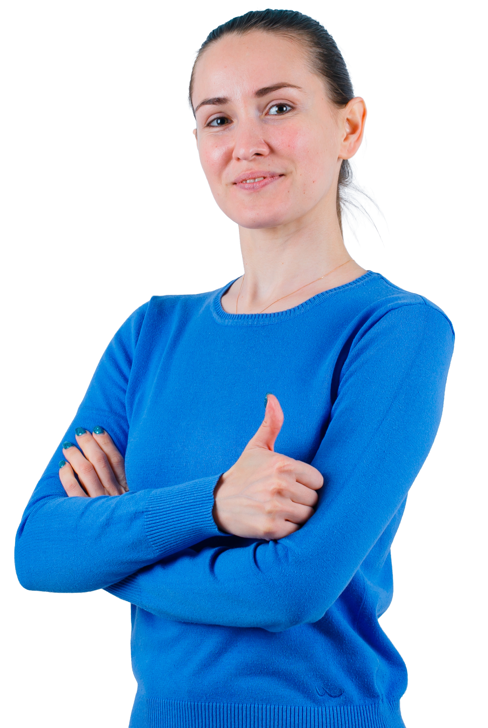 Home smiling young girl is showing perfect gesture by crossing arms white background
